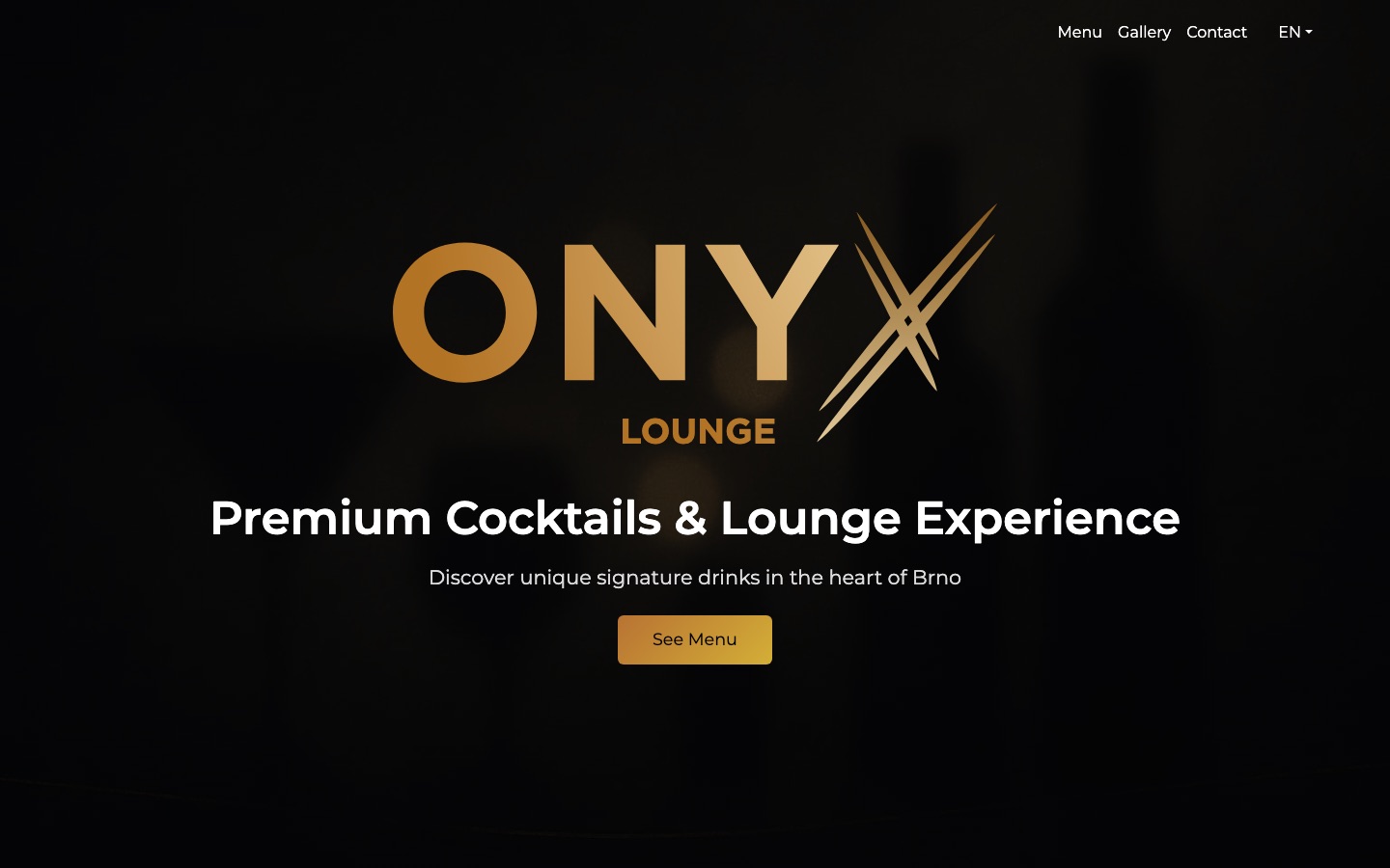 Screenshot webu onyxlounge.cz - premium koktejlový bar v Brně
