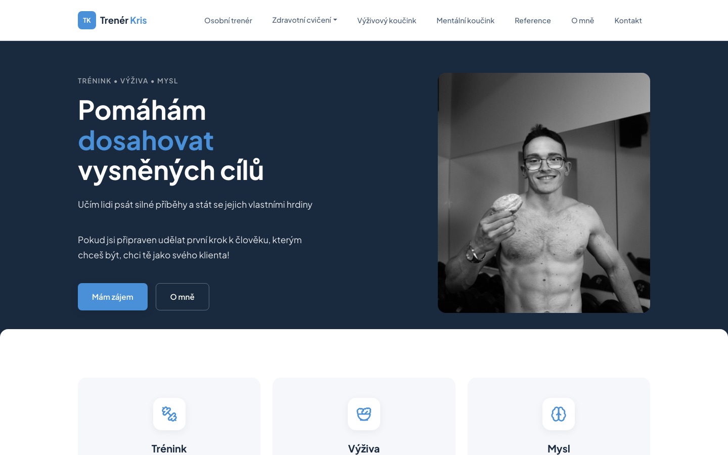Screenshot webu trener-kris.cz - osobní fitness trenér a výživový kouč