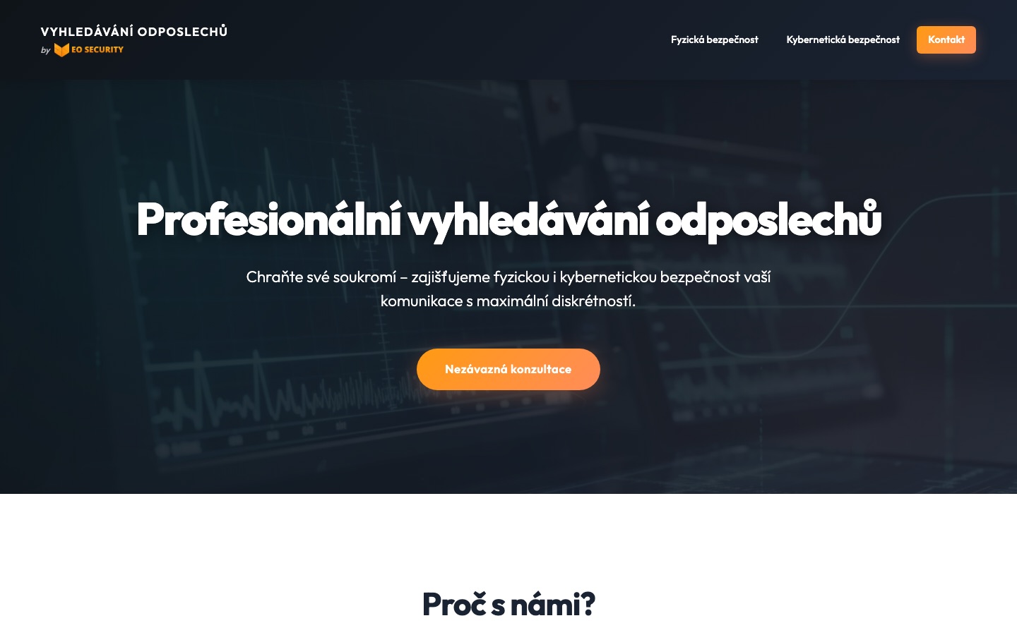 Screenshot webu vyhledavani-odposlechu.cz - služby detekce odposlechových zařízení